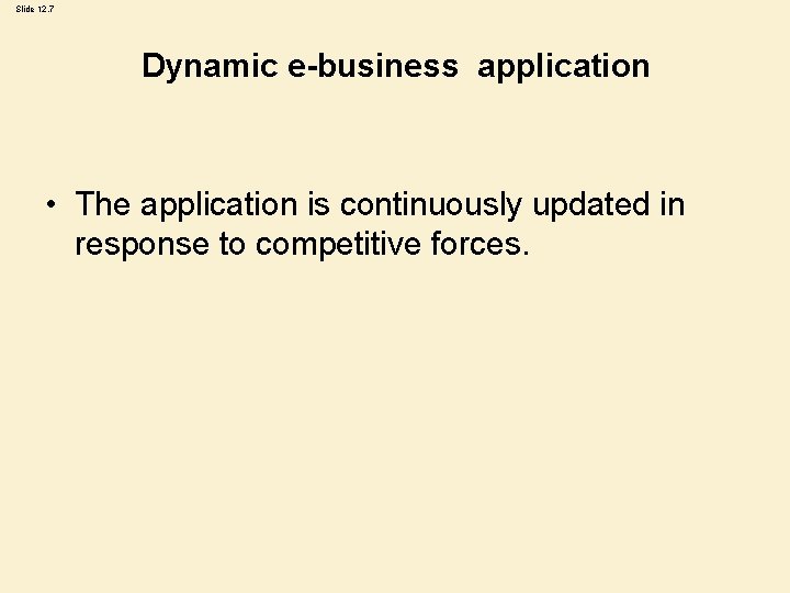 Slide 12. 7 Dynamic e-business application • The application is continuously updated in response