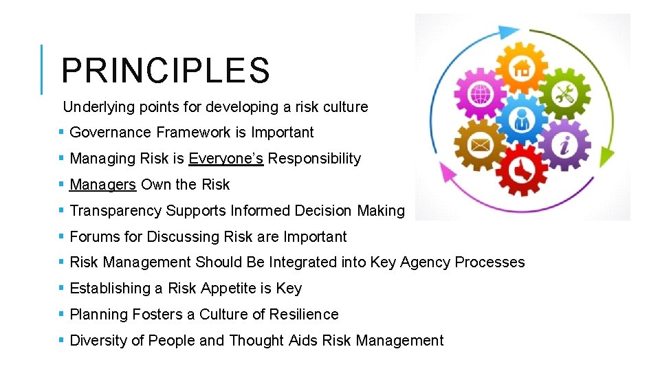 PRINCIPLES Underlying points for developing a risk culture § Governance Framework is Important §