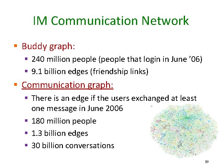 IM Communication Network § Buddy graph: § 240 million people (people that login in