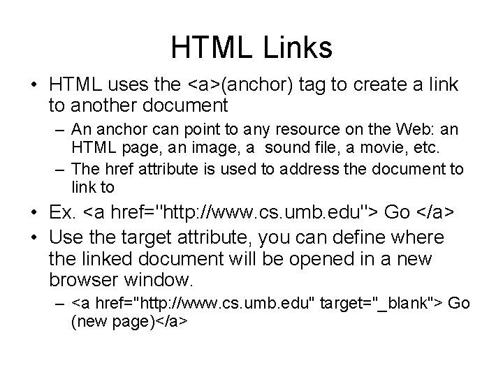 HTML CS 105 Page Structure HTML elements control