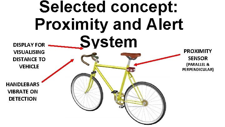 Selected concept: Proximity and Alert System DISPLAY FOR VISUALISING DISTANCE TO VEHICLE HANDLEBARS VIBRATE
