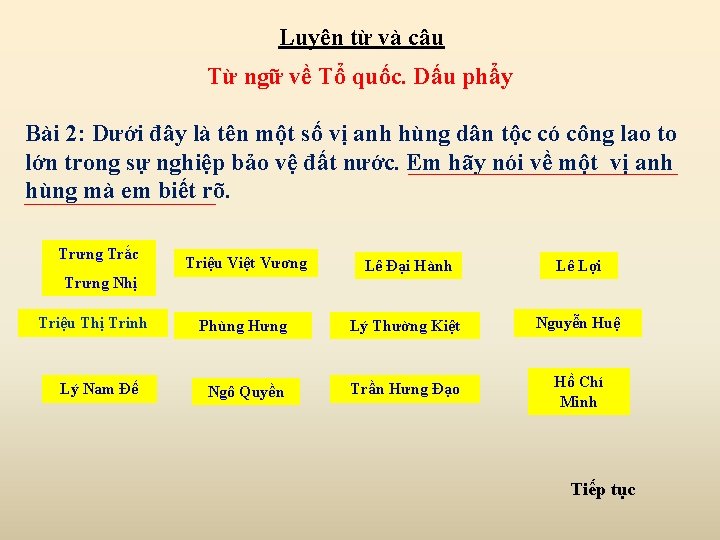Luyện từ và câu Từ ngữ về Tổ quốc. Dấu phẩy Bài 2: Dưới Luyện từ và câu Từ ngữ về Tổ quốc. Dấu phẩy Bài 2: Dưới