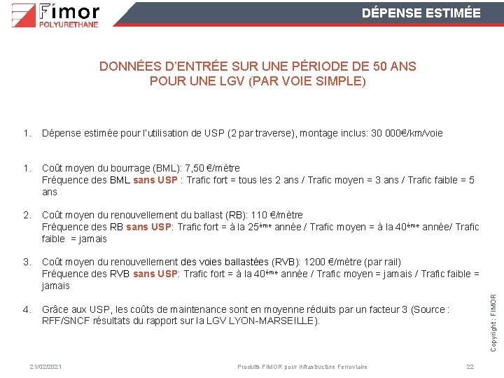 DÉPENSE ESTIMÉE DONNÉES D’ENTRÉE SUR UNE PÉRIODE DE 50 ANS POUR UNE LGV (PAR