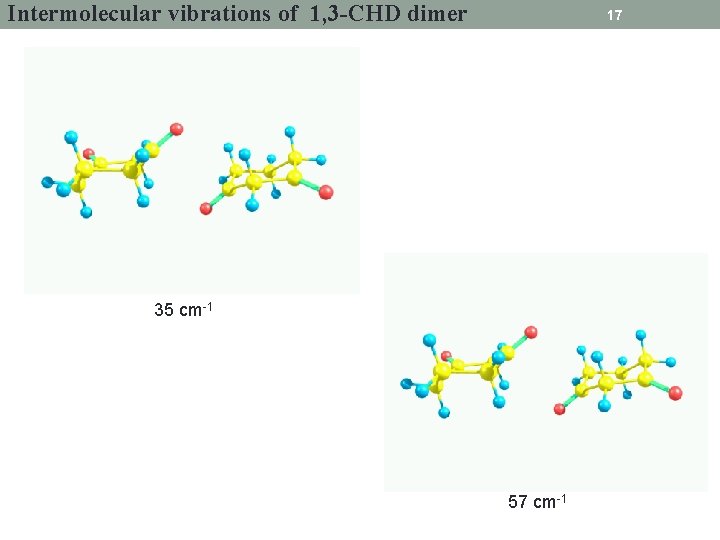 Intermolecular vibrations of 1, 3 -CHD dimer 17 35 cm-1 57 cm-1 