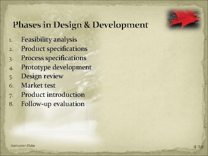 Phases in Design & Development 1. 2. 3. 4. 5. 6. 7. 8. Feasibility