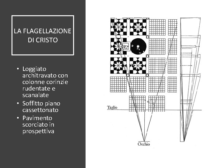 LA FLAGELLAZIONE DI CRISTO • Loggiato architravato con colonne corinzie rudentate e scanalate •