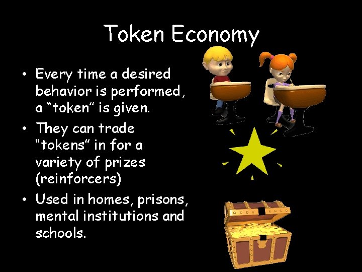 Token Economy • Every time a desired behavior is performed, a “token” is given.
