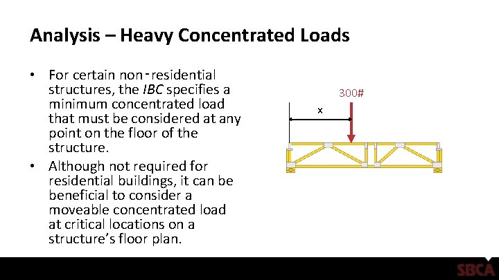 Analysis – Heavy Concentrated Loads • For certain non‑residential structures, the IBC specifies a