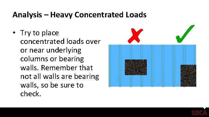 Analysis – Heavy Concentrated Loads • Try to place concentrated loads over or near