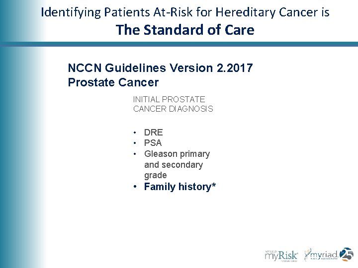 Identifying Patients At-Risk for Hereditary Cancer is The Standard of Care NCCN Guidelines Version