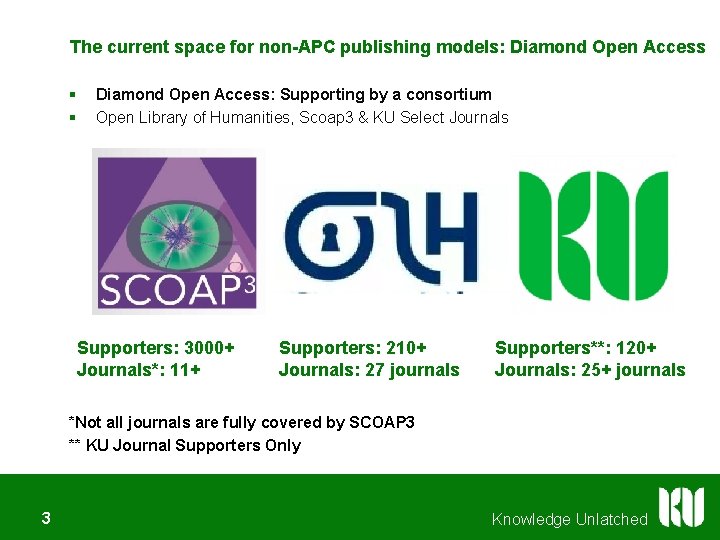 The current space for non-APC publishing models: Diamond Open Access § § Diamond Open