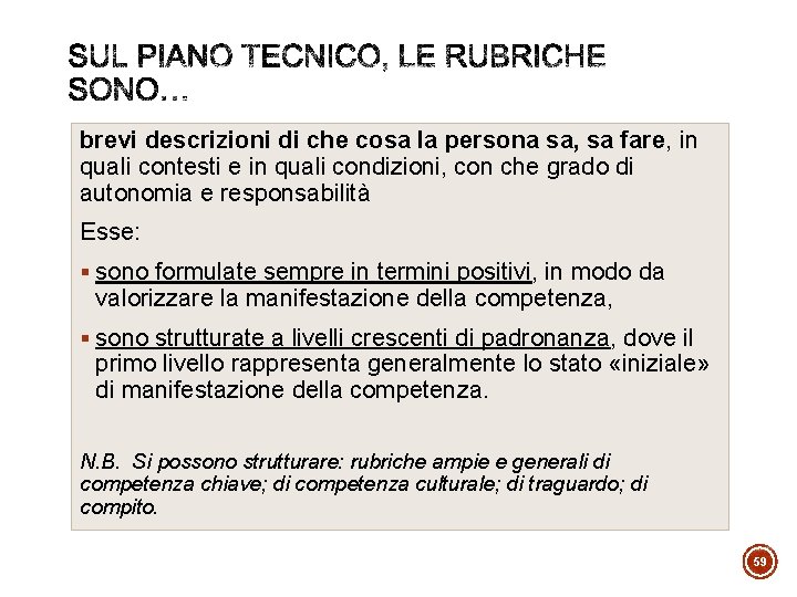 brevi descrizioni di che cosa la persona sa, sa fare, in quali contesti e