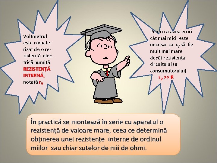 Voltmetrul este caracterizat de o rezistență electrică numită REZISTENȚĂ INTERNĂ, notată r. V Pentru