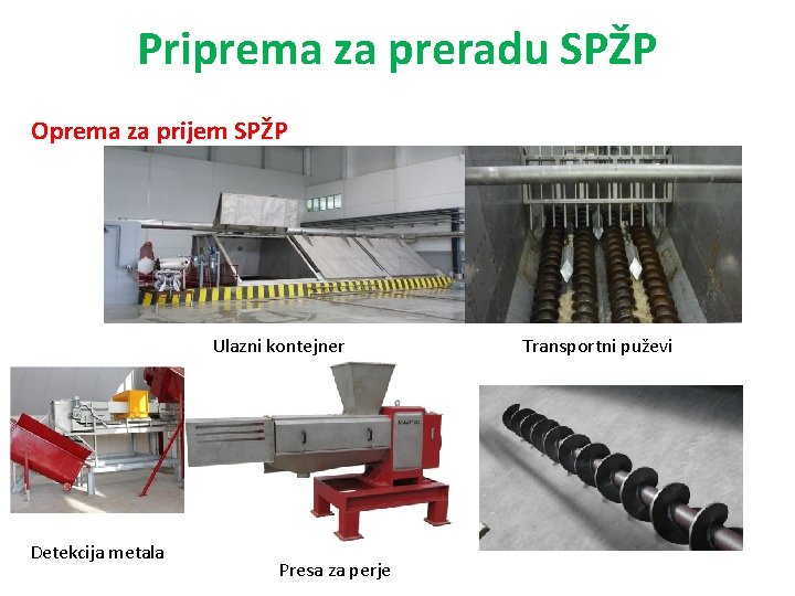 Priprema za preradu SPŽP Oprema za prijem SPŽP Ulazni kontejner Detekcija metala Presa za