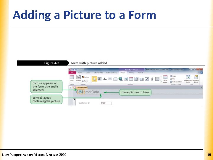 Adding a Picture to a Form New Perspectives on Microsoft Access 2010 XP 10