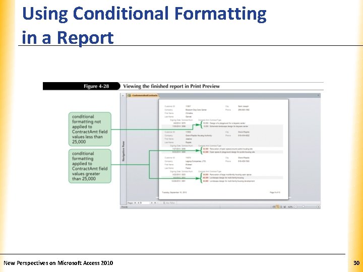 Using Conditional Formatting in a Report New Perspectives on Microsoft Access 2010 XP 30
