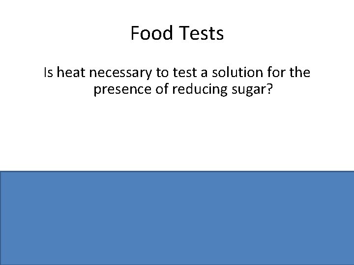 Food Tests Is heat necessary to test a solution for the presence of reducing