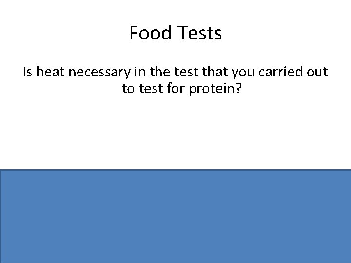 Food Tests Is heat necessary in the test that you carried out to test