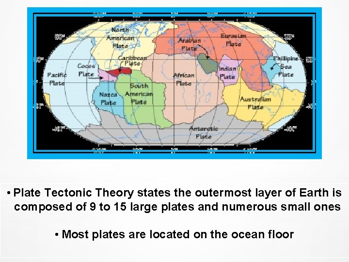 • Plate Tectonic Theory states the outermost layer of Earth is composed of • Plate Tectonic Theory states the outermost layer of Earth is composed of