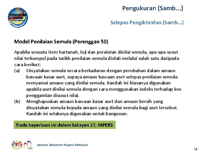 Pengukuran (Samb. . . ) Selepas Pengiktirafan (Samb. . . ) Model Penilaian Semula