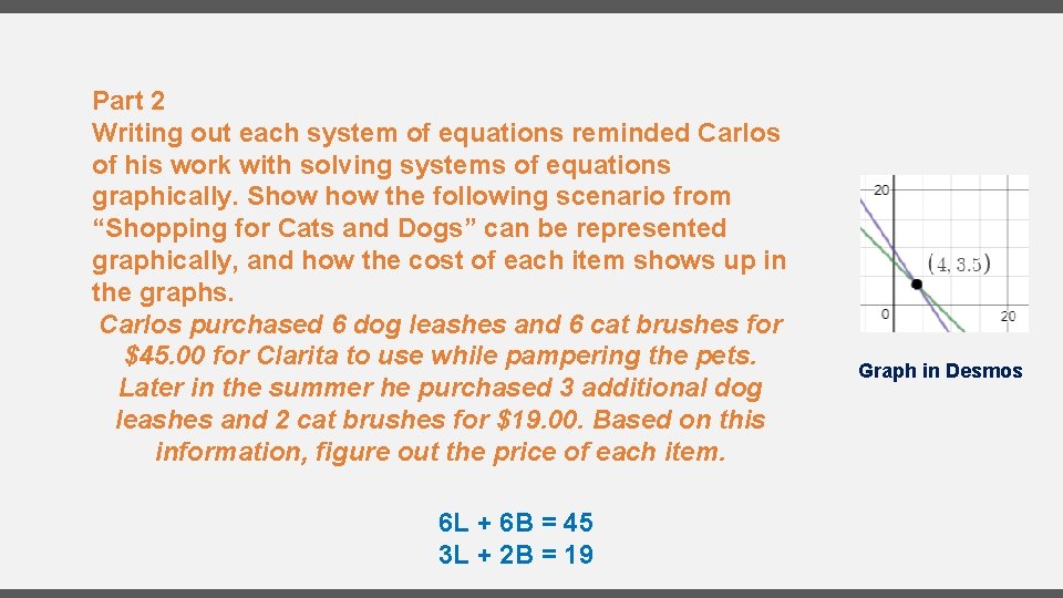 Part 2 Writing out each system of equations reminded Carlos of his work with