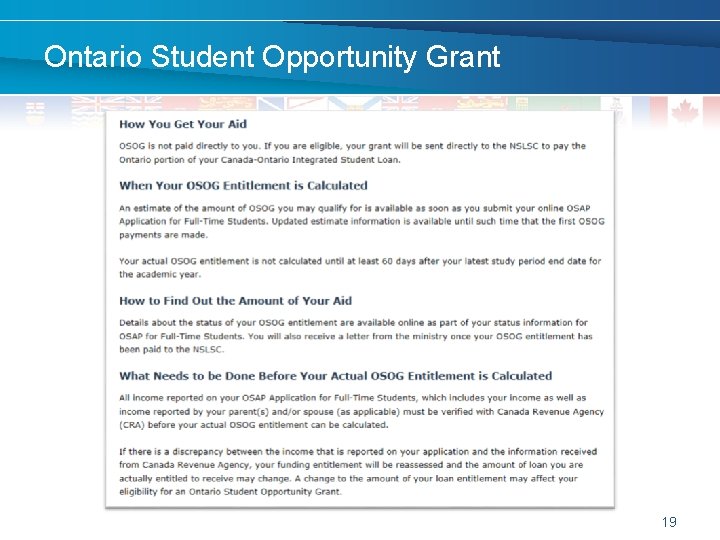 Ontario Student Opportunity Grant 19 