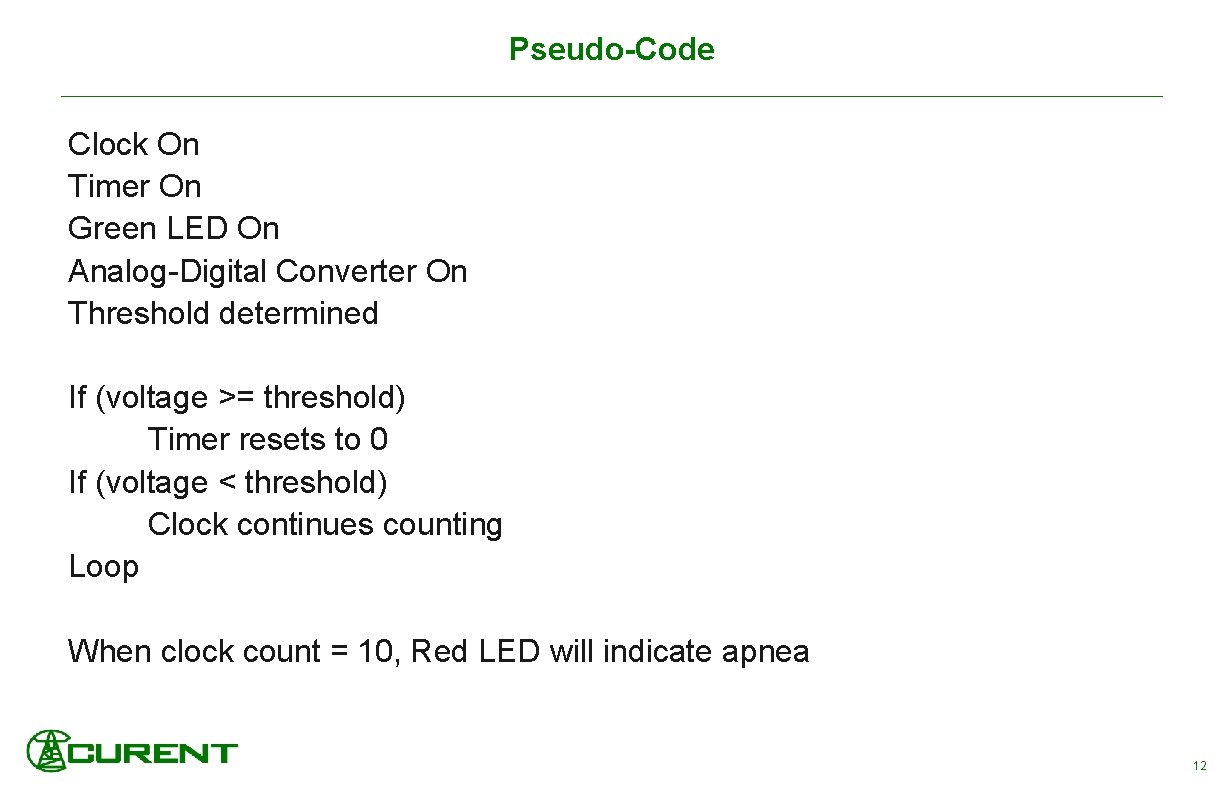 Pseudo-Code Clock On Timer On Green LED On Analog-Digital Converter On Threshold determined If