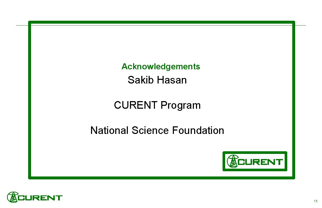 Acknowledgements Sakib Hasan CURENT Program National Science Foundation 15 