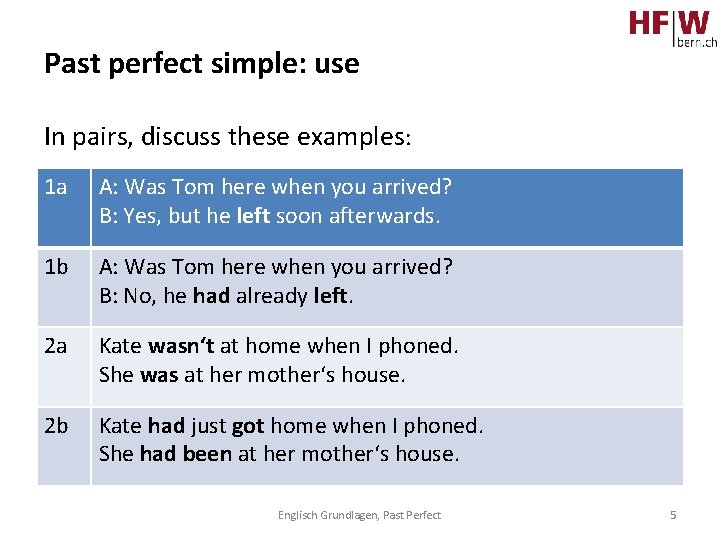 Past perfect simple: use In pairs, discuss these examples: 1 a A: Was Tom