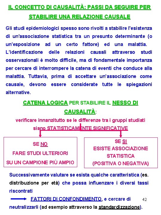 IL CONCETTO DI CAUSALITÀ: PASSI DA SEGUIRE PER STABILIRE UNA RELAZIONE CAUSALE Gli studi