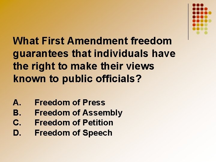 What First Amendment freedom guarantees that individuals have the right to make their views