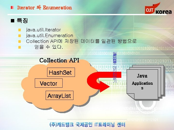 Iterator 와 Enumeration 특징 java. util. Iterator java. util. Enumeration Collection API에 저장된 데이터를