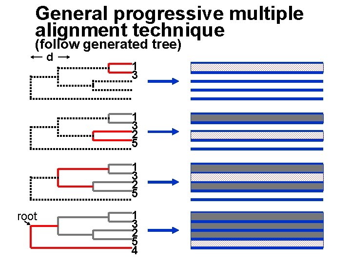 General progressive multiple alignment technique (follow generated tree) d 1 3 2 5 root