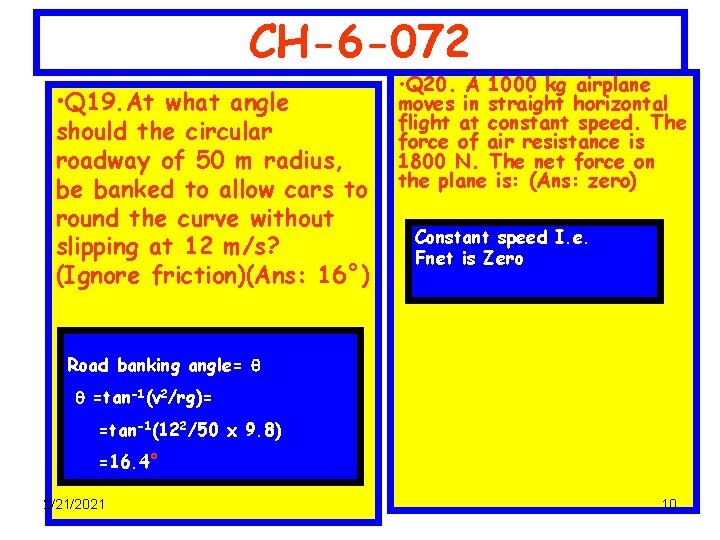 CH-6 -072 • Q 19. At what angle should the circular roadway of 50