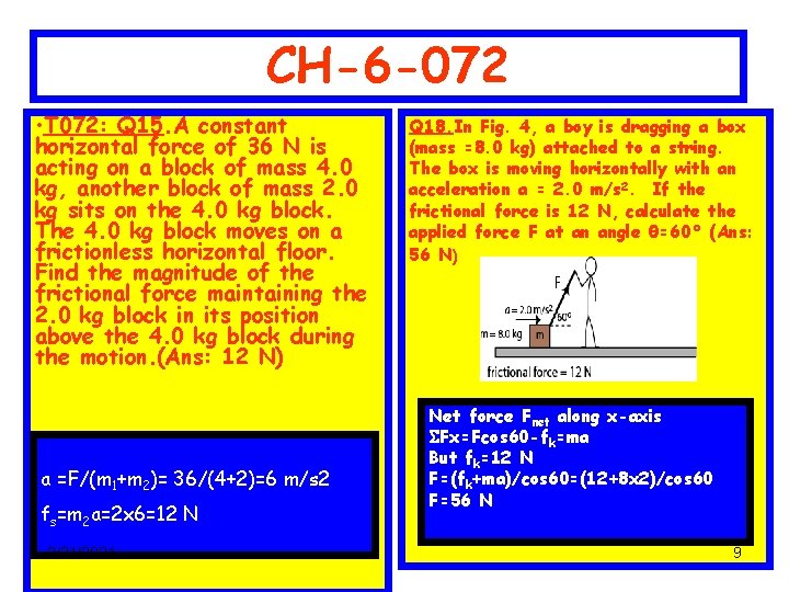 CH-6 -072 • T 072: Q 15. A constant horizontal force of 36 N
