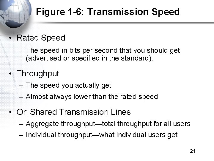 Figure 1 -6: Transmission Speed • Rated Speed – The speed in bits per Figure 1 -6: Transmission Speed • Rated Speed – The speed in bits per