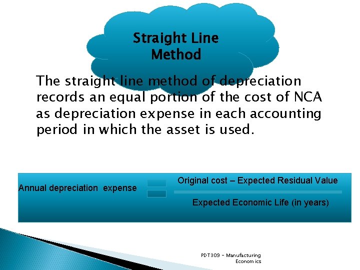 Straight Line Method The straight line method of depreciation records an equal portion of