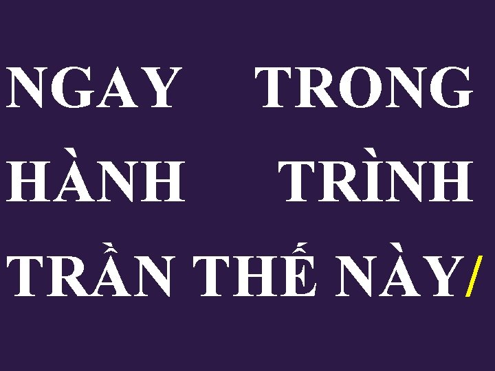 NGAY TRONG HÀNH TRÌNH TRẦN THẾ NÀY/ NGAY TRONG HÀNH TRÌNH TRẦN THẾ NÀY/