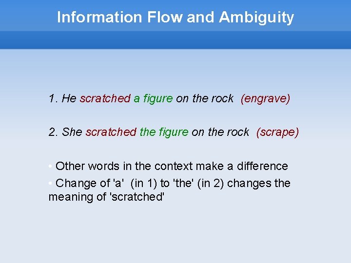 Information Flow and Ambiguity 1. He scratched a figure on the rock (engrave) 2.