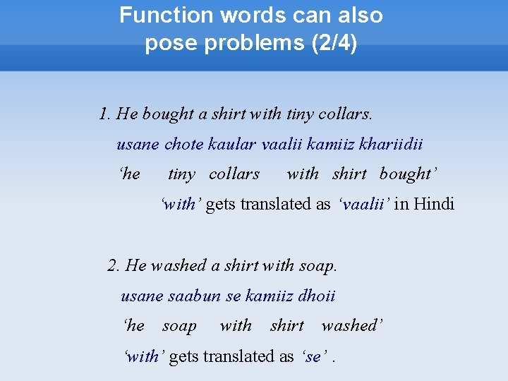 Function words can also pose problems (2/4) 1. He bought a shirt with tiny