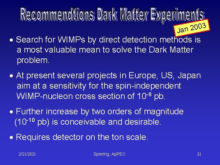 03 0 2 n a J Search for WIMPs by direct detection methods is 03 0 2 n a J Search for WIMPs by direct detection methods is