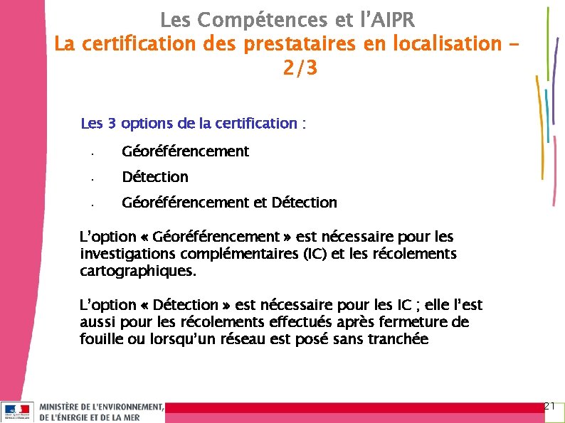 Les Compétences et l’AIPR La certification des prestataires en localisation 2/3 Les 3 options