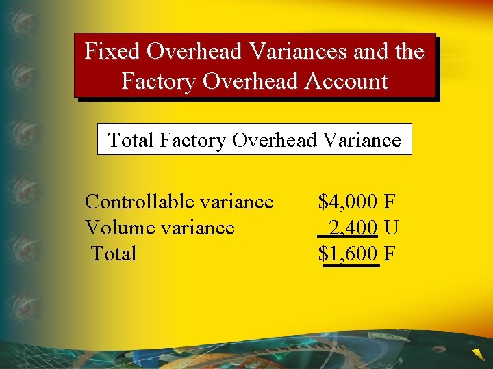 Fixed Overhead Variances and the Factory Overhead Account Total Factory Overhead Variance Controllable variance