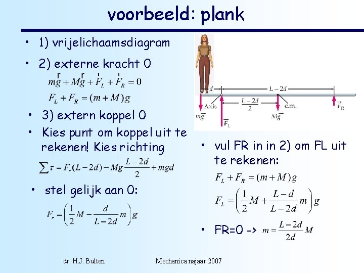 voorbeeld: plank • 1) vrijelichaamsdiagram • 2) externe kracht 0 • 3) extern koppel