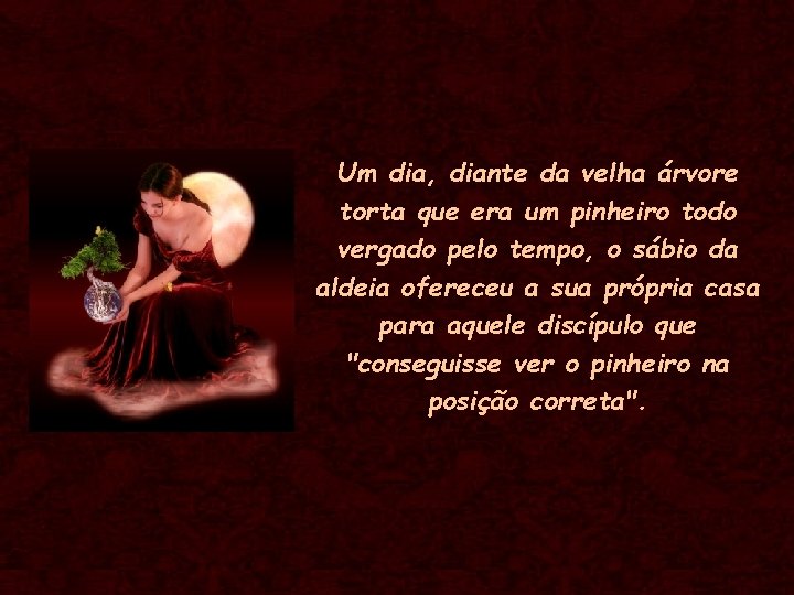 Um dia, diante da velha árvore torta que era um pinheiro todo vergado pelo