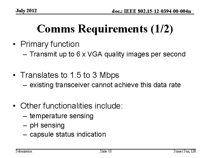 July 2012 doc. : IEEE 802. 15 -12 -0394 -00 -004 n Comms Requirements