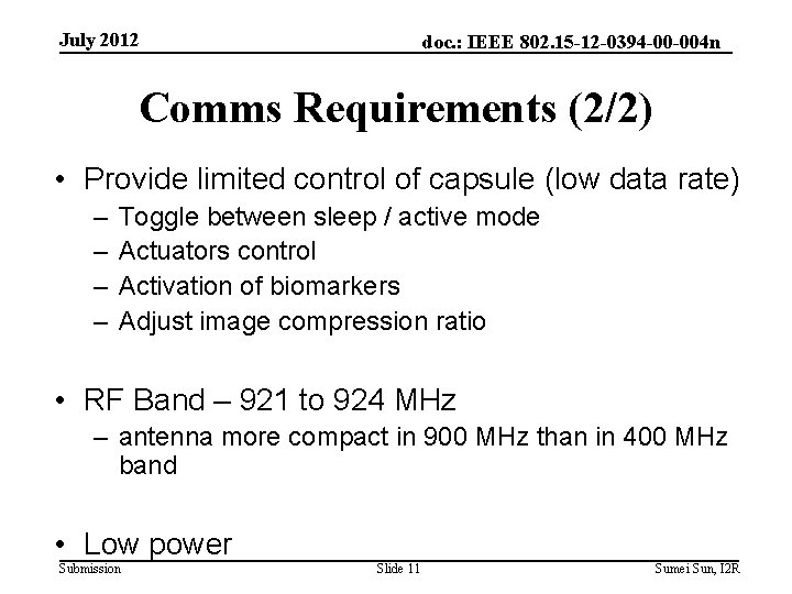 July 2012 doc. : IEEE 802. 15 -12 -0394 -00 -004 n Comms Requirements