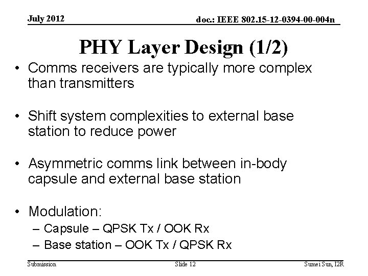 July 2012 doc. : IEEE 802. 15 -12 -0394 -00 -004 n PHY Layer