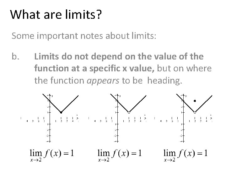 What are limits? Some important notes about limits: b. Limits do not depend on