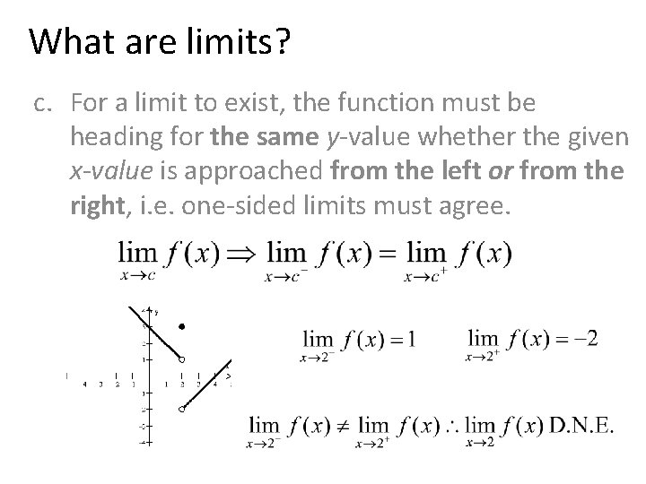 What are limits? c. For a limit to exist, the function must be heading